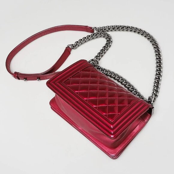 Chanel Pink Quilted Patent Leather Small Boy Bag - Picture 3 of 11